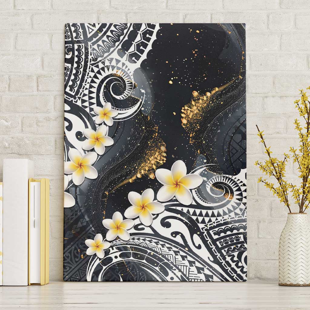 Polynesian Tribal Tattoo Canvas Wall Art Plumeria Black Gold Marble Pattern