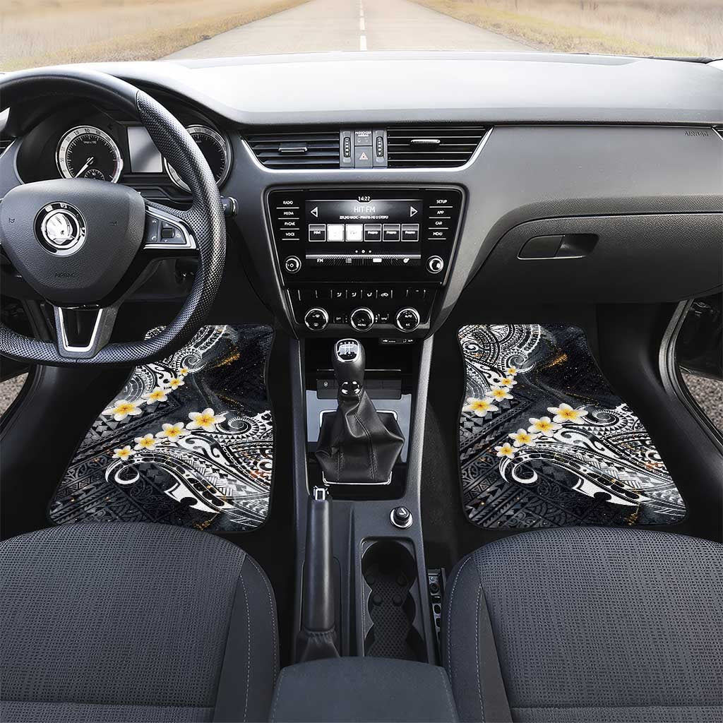 Polynesian Tribal Tattoo Car Mats Plumeria Black Gold Marble Pattern LT9 Set 2pcs - Front Black - Polynesian Pride