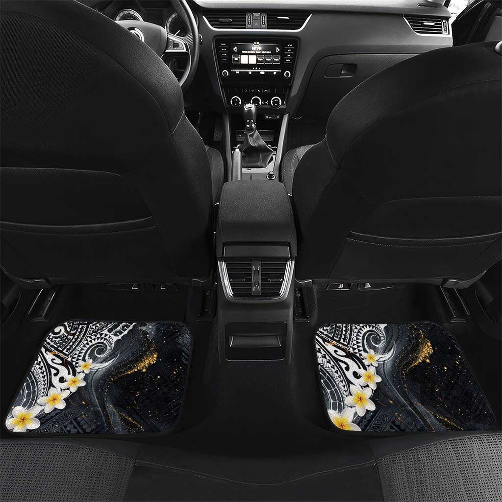 Polynesian Tribal Tattoo Car Mats Plumeria Black Gold Marble Pattern LT9 Set 2pcs - Back Black - Polynesian Pride