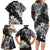 Polynesian Tribal Tattoo Family Matching Long Sleeve Bodycon Dress and Hawaiian Shirt Plumeria Black Gold Marble Pattern