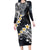 Polynesian Tribal Tattoo Family Matching Long Sleeve Bodycon Dress and Hawaiian Shirt Plumeria Black Gold Marble Pattern