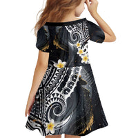 Polynesian Tribal Tattoo Family Matching Off Shoulder Maxi Dress and Hawaiian Shirt Plumeria Black Gold Marble Pattern