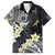 Polynesian Tribal Tattoo Family Matching Off Shoulder Maxi Dress and Hawaiian Shirt Plumeria Black Gold Marble Pattern