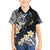 Polynesian Tribal Tattoo Family Matching Off Shoulder Maxi Dress and Hawaiian Shirt Plumeria Black Gold Marble Pattern