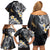 Polynesian Tribal Tattoo Family Matching Off Shoulder Short Dress and Hawaiian Shirt Plumeria Black Gold Marble Pattern