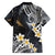 Polynesian Tribal Tattoo Family Matching Off Shoulder Short Dress and Hawaiian Shirt Plumeria Black Gold Marble Pattern