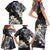 Polynesian Tribal Tattoo Family Matching Short Sleeve Bodycon Dress and Hawaiian Shirt Plumeria Black Gold Marble Pattern