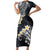 Polynesian Tribal Tattoo Family Matching Short Sleeve Bodycon Dress and Hawaiian Shirt Plumeria Black Gold Marble Pattern