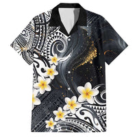 Polynesian Tribal Tattoo Family Matching Tank Maxi Dress and Hawaiian Shirt Plumeria Black Gold Marble Pattern