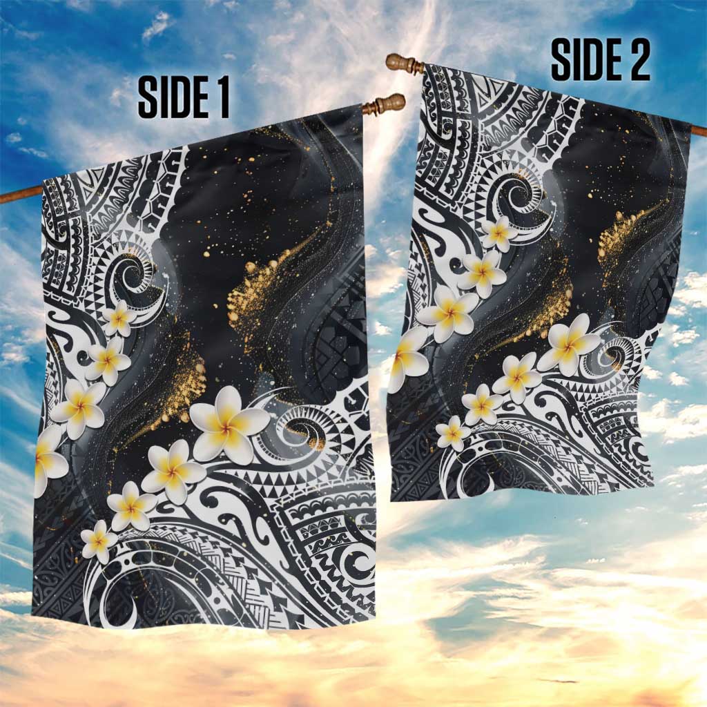 Polynesian Tribal Tattoo Garden Flag Plumeria Black Gold Marble Pattern LT9 - Polynesian Pride