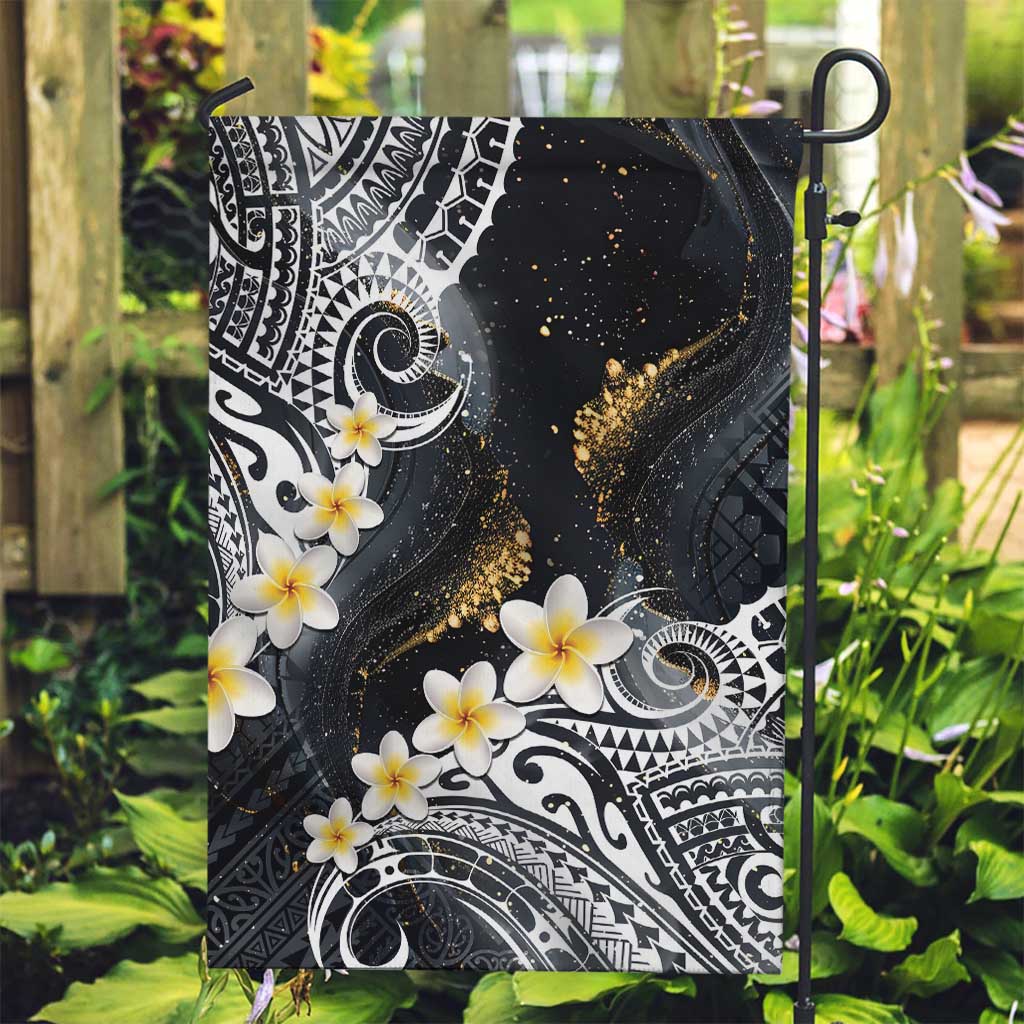 Polynesian Tribal Tattoo Garden Flag Plumeria Black Gold Marble Pattern LT9 Garden Flag Black - Polynesian Pride