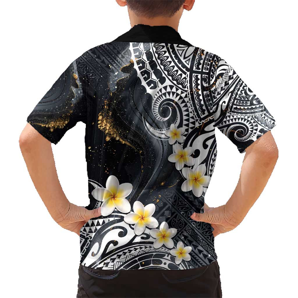 Polynesian Tribal Tattoo Hawaiian Shirt Plumeria Black Gold Marble Pattern LT9 - Polynesian Pride