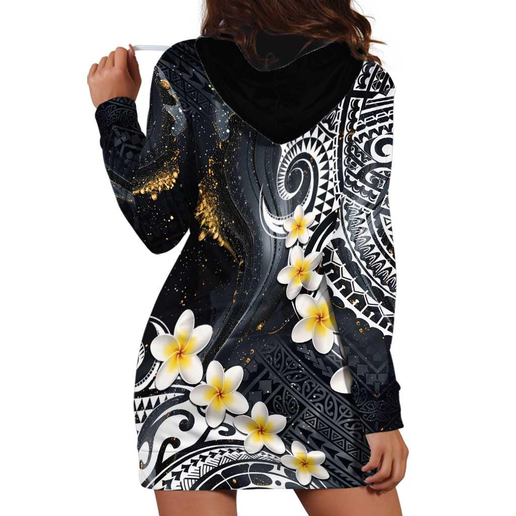 Polynesian Tribal Tattoo Hoodie Dress Plumeria Black Gold Marble Pattern LT9 - Polynesian Pride