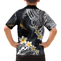 Polynesian Tribal Tattoo Kid Hawaiian Shirt Plumeria Black Gold Marble Pattern