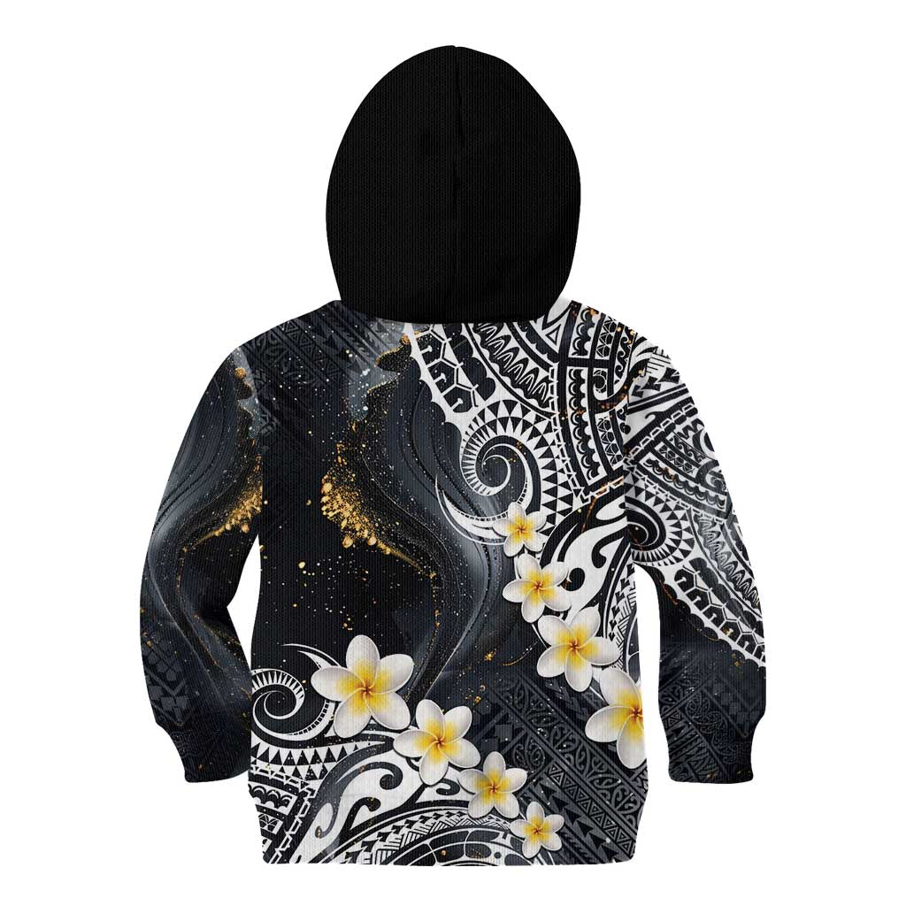Polynesian Tribal Tattoo Kid Hoodie Plumeria Black Gold Marble Pattern