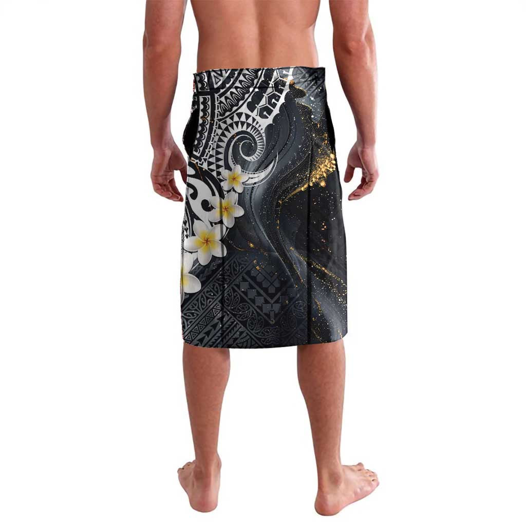 Polynesian Tribal Tattoo Lavalava Plumeria Black Gold Marble Pattern