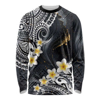 Polynesian Tribal Tattoo Long Sleeve Shirt Plumeria Black Gold Marble Pattern