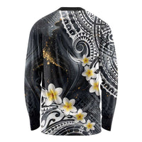 Polynesian Tribal Tattoo Long Sleeve Shirt Plumeria Black Gold Marble Pattern