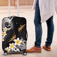 Polynesian Tribal Tattoo Luggage Cover Plumeria Black Gold Marble Pattern