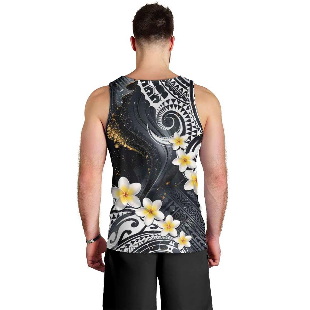 Polynesian Tribal Tattoo Men Tank Top Plumeria Black Gold Marble Pattern LT9 - Polynesian Pride