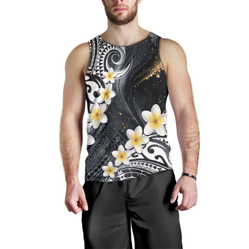 Polynesian Tribal Tattoo Men Tank Top Plumeria Black Gold Marble Pattern LT9 - Polynesian Pride