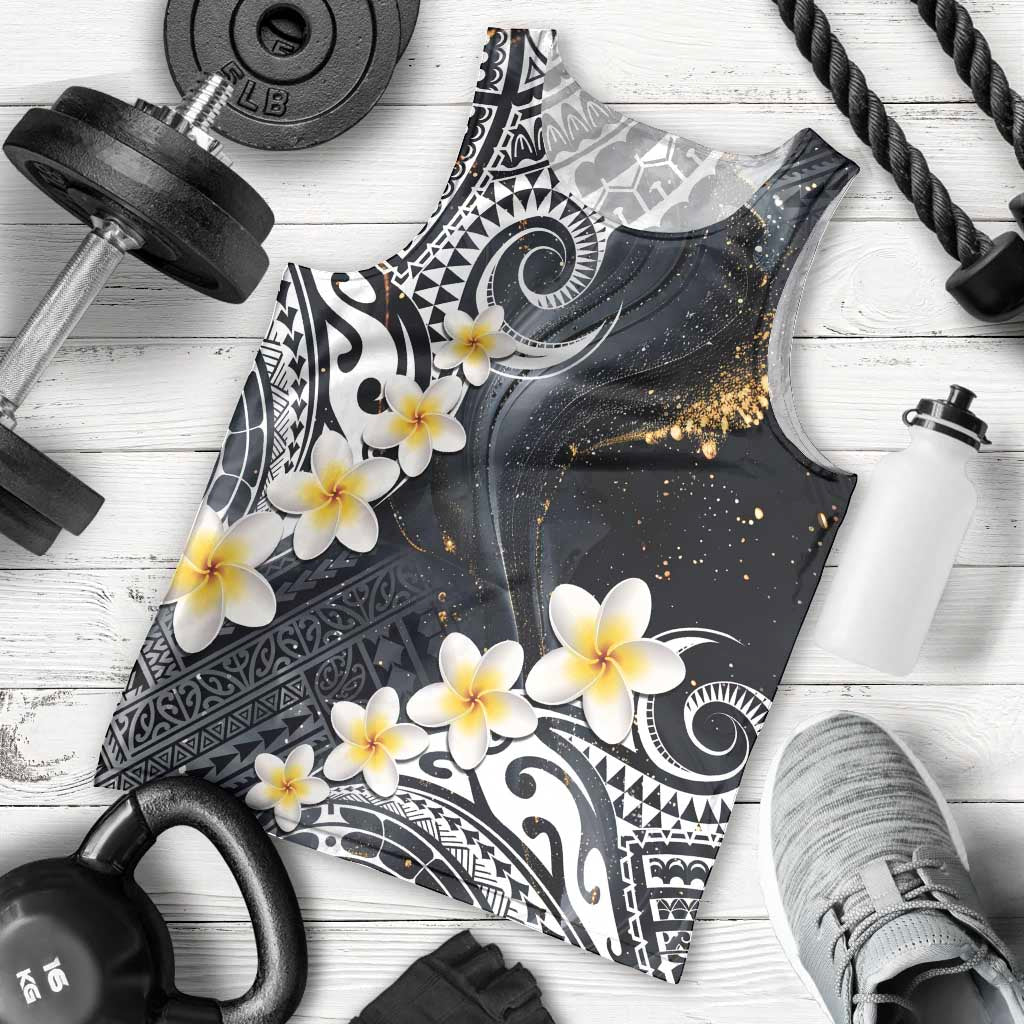 Polynesian Tribal Tattoo Men Tank Top Plumeria Black Gold Marble Pattern LT9 - Polynesian Pride