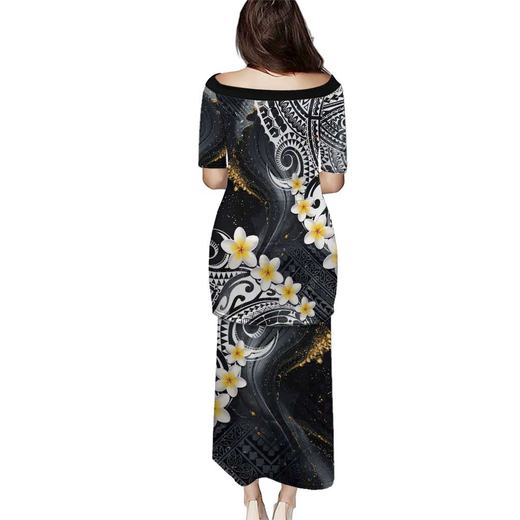 Polynesian Tribal Tattoo Puletasi Plumeria Black Gold Marble Pattern LT9 - Polynesian Pride