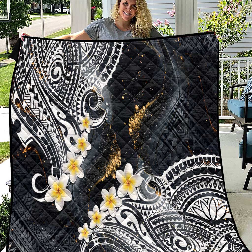 Polynesian Tribal Tattoo Quilt Plumeria Black Gold Marble Pattern