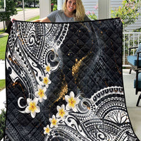 Polynesian Tribal Tattoo Quilt Plumeria Black Gold Marble Pattern