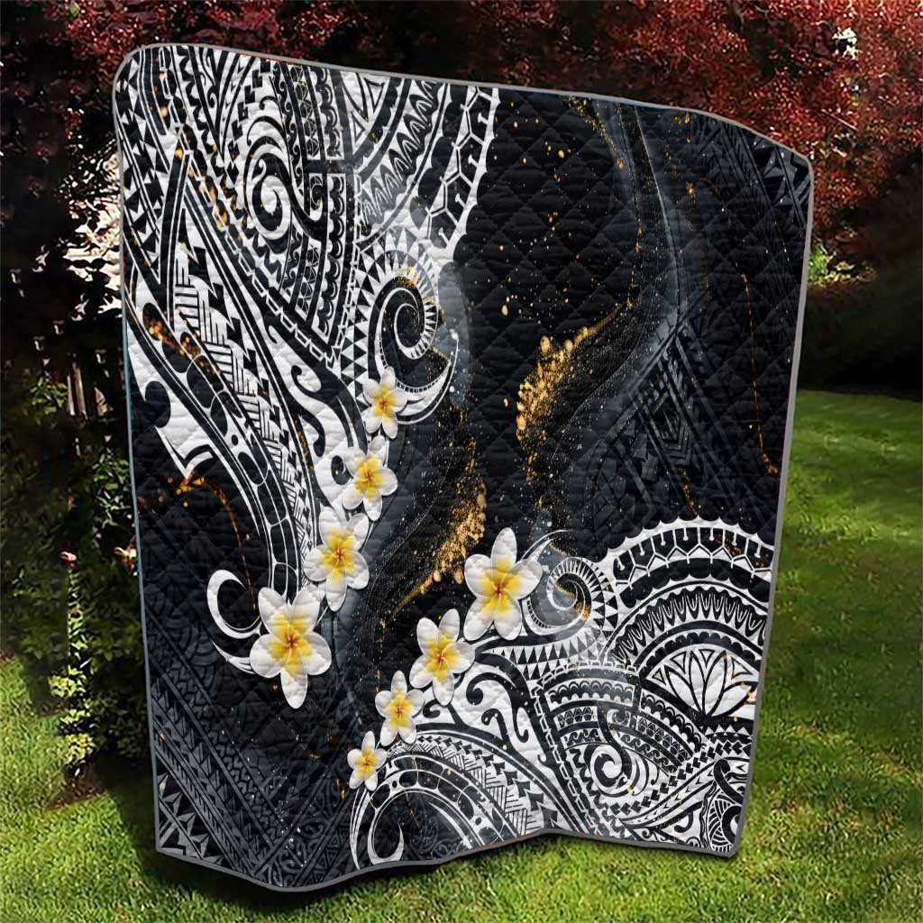 Polynesian Tribal Tattoo Quilt Plumeria Black Gold Marble Pattern