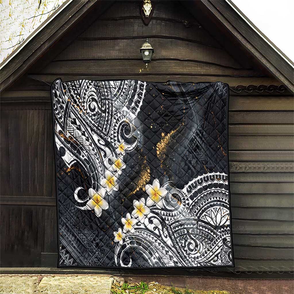 Polynesian Tribal Tattoo Quilt Plumeria Black Gold Marble Pattern