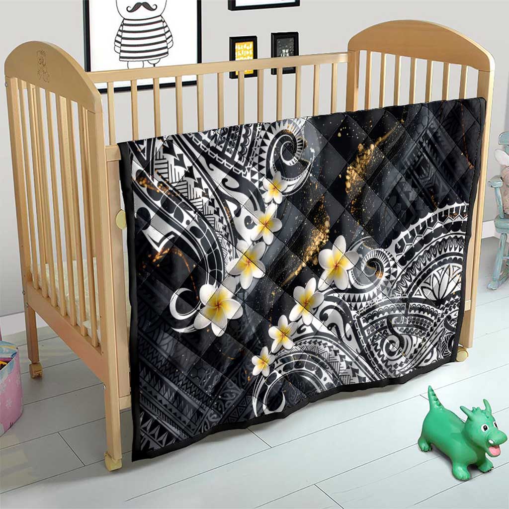 Polynesian Tribal Tattoo Quilt Plumeria Black Gold Marble Pattern