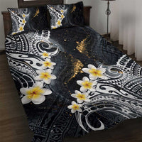 Polynesian Tribal Tattoo Quilt Bed Set Plumeria Black Gold Marble Pattern LT9 Black - Polynesian Pride