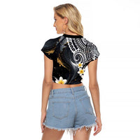 Polynesian Tribal Tattoo Raglan Cropped T Shirt Plumeria Black Gold Marble Pattern LT9 - Polynesian Pride