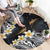 Polynesian Tribal Tattoo Round Carpet Plumeria Black Gold Marble Pattern