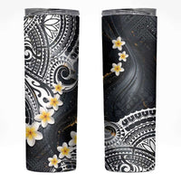 Polynesian Tribal Tattoo Skinny Tumbler Plumeria Black Gold Marble Pattern