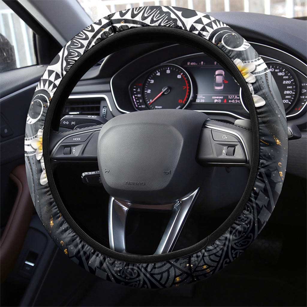 Polynesian Tribal Tattoo Steering Wheel Cover Plumeria Black Gold Marble Pattern LT9 - Polynesian Pride