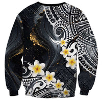 Polynesian Tribal Tattoo Sweatshirt Plumeria Black Gold Marble Pattern