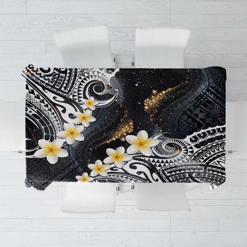 Polynesian Tribal Tattoo Tablecloth Plumeria Black Gold Marble Pattern LT9 Black - Polynesian Pride