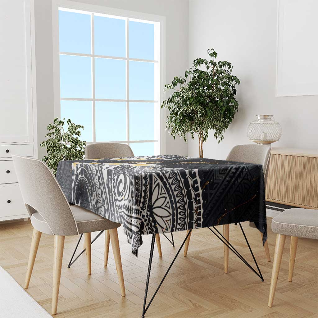 Polynesian Tribal Tattoo Tablecloth Plumeria Black Gold Marble Pattern LT9 - Polynesian Pride