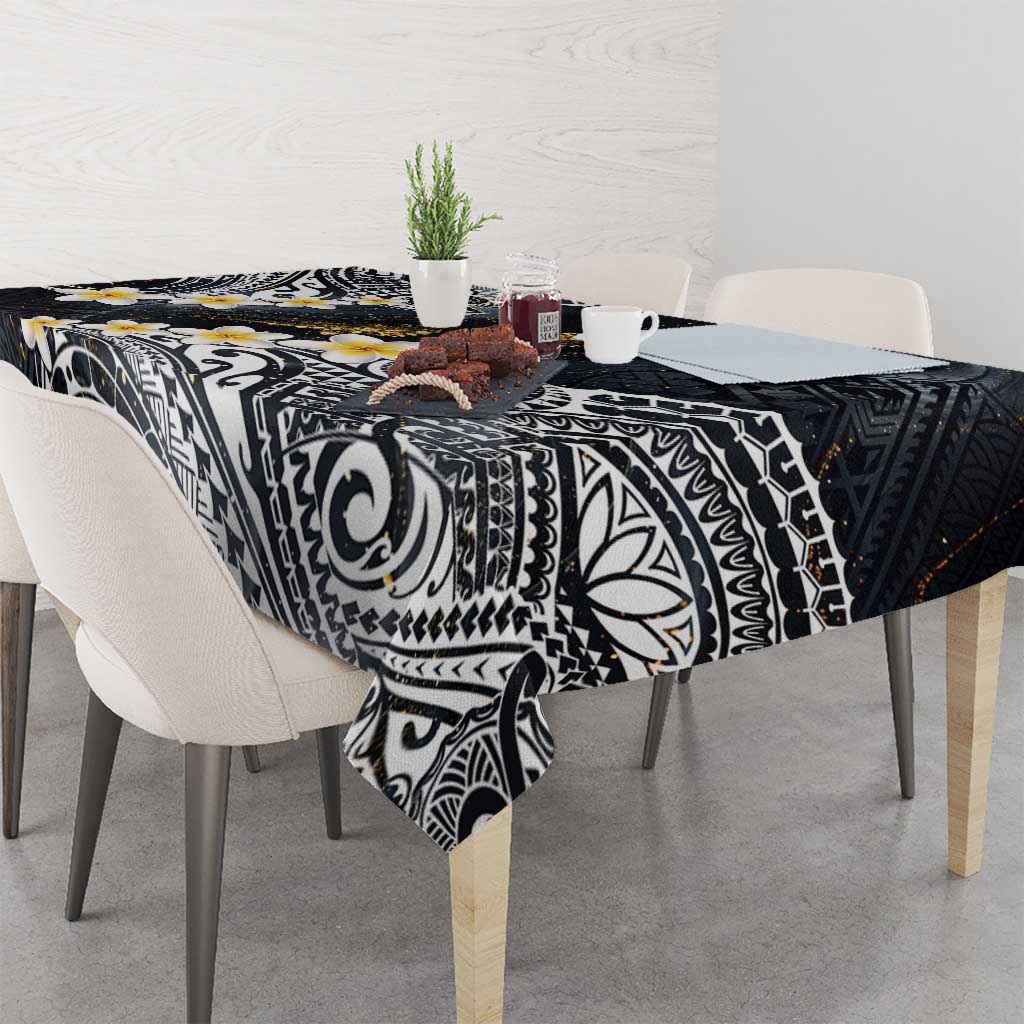 Polynesian Tribal Tattoo Tablecloth Plumeria Black Gold Marble Pattern LT9 - Polynesian Pride