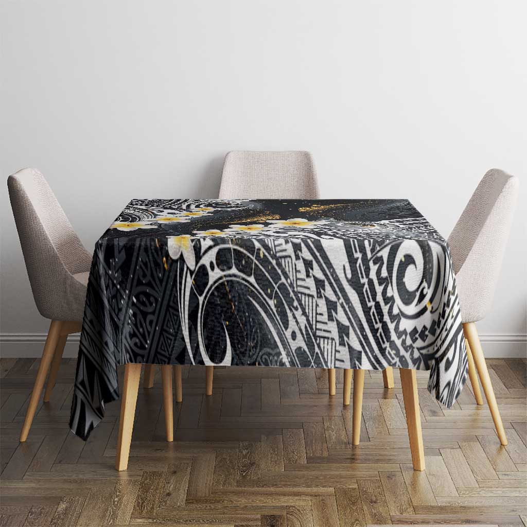 Polynesian Tribal Tattoo Tablecloth Plumeria Black Gold Marble Pattern LT9 - Polynesian Pride