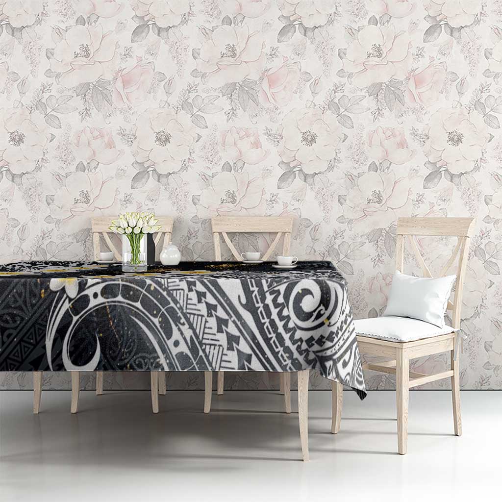 Polynesian Tribal Tattoo Tablecloth Plumeria Black Gold Marble Pattern LT9 - Polynesian Pride