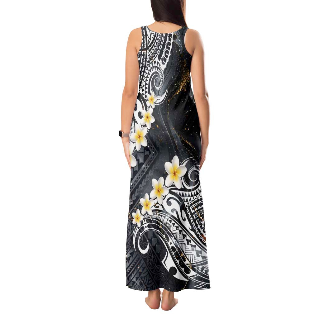 Polynesian Tribal Tattoo Tank Maxi Dress Plumeria Black Gold Marble Pattern LT9 - Polynesian Pride