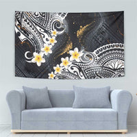 Polynesian Tribal Tattoo Tapestry Plumeria Black Gold Marble Pattern