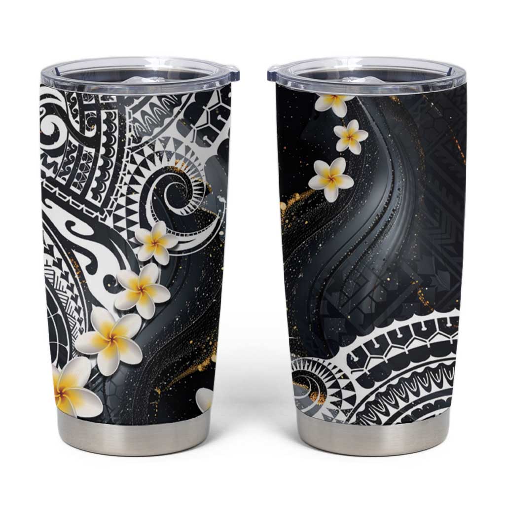 Polynesian Tribal Tattoo Tumbler Cup Plumeria Black Gold Marble Pattern LT9 Black - Polynesian Pride
