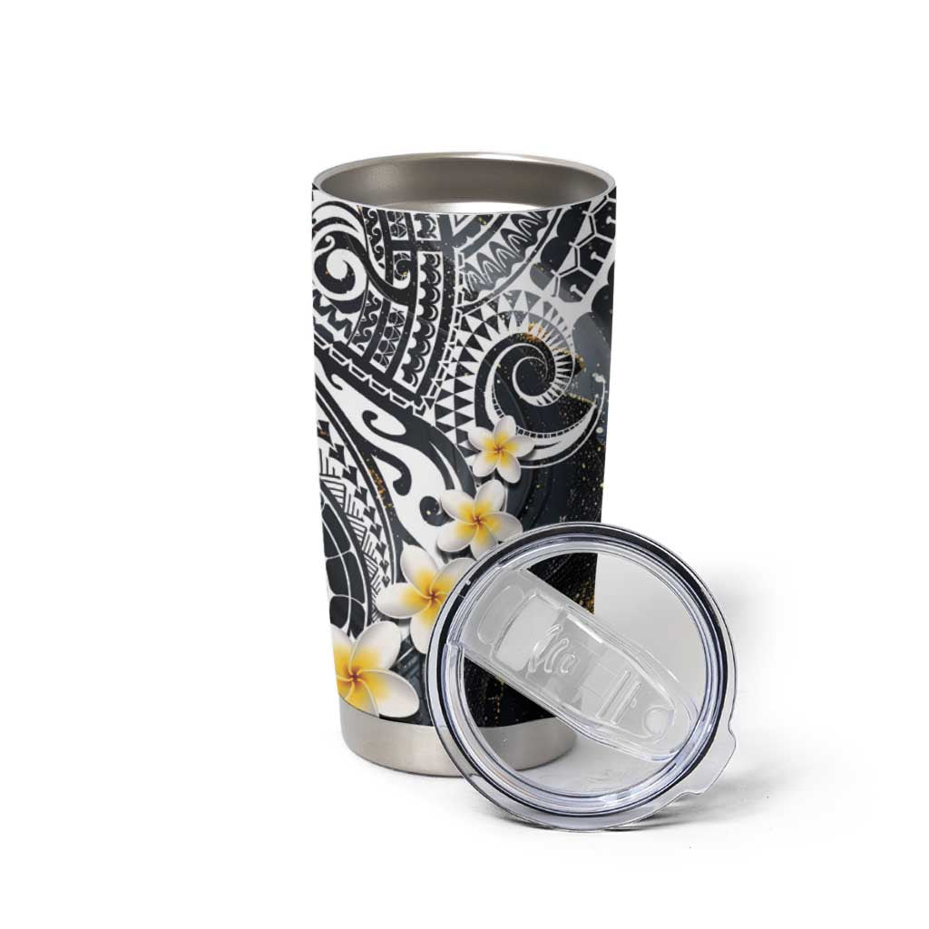 Polynesian Tribal Tattoo Tumbler Cup Plumeria Black Gold Marble Pattern LT9 - Polynesian Pride