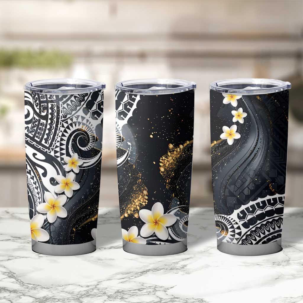 Polynesian Tribal Tattoo Tumbler Cup Plumeria Black Gold Marble Pattern LT9 - Polynesian Pride