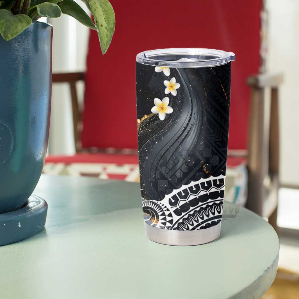 Polynesian Tribal Tattoo Tumbler Cup Plumeria Black Gold Marble Pattern LT9 - Polynesian Pride