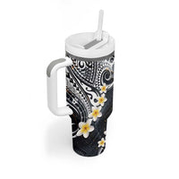 Polynesian Tribal Tattoo Tumbler With Handle Plumeria Black Gold Marble Pattern LT9 - Polynesian Pride